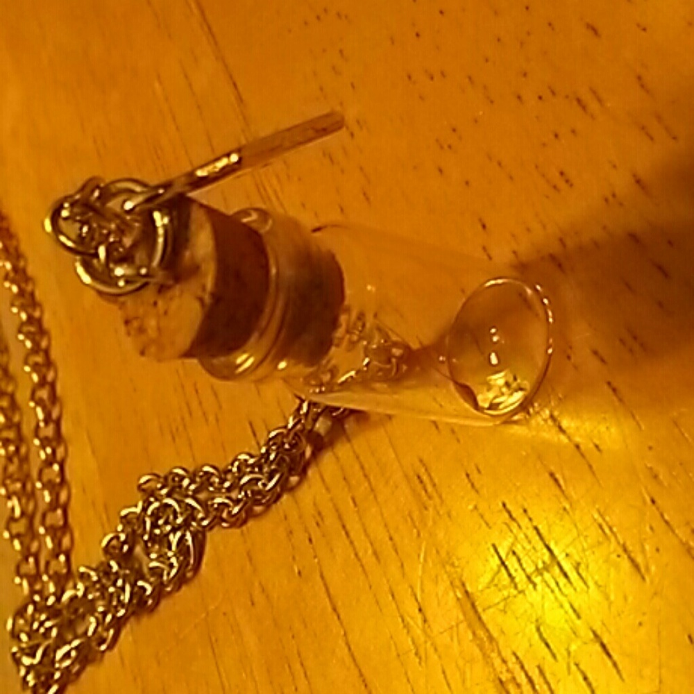 Handmade Glass Vial Pendant Necklace - Gold tone chain
